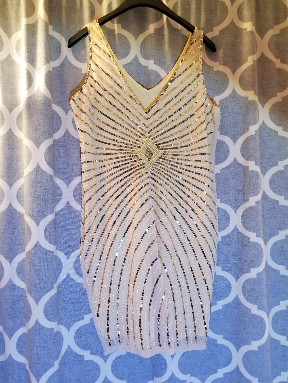 Vijiv Large Women’s Cream Champagne Sequin V Neck Sleeveless Dress With Lining